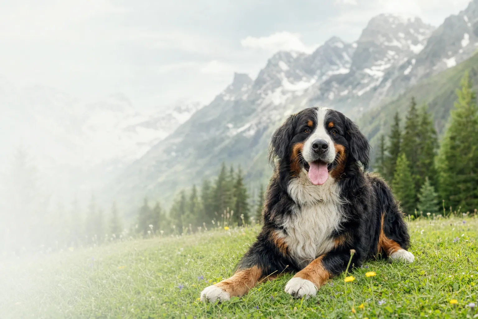 Berner Sennenhund auf einer Alpwiese
