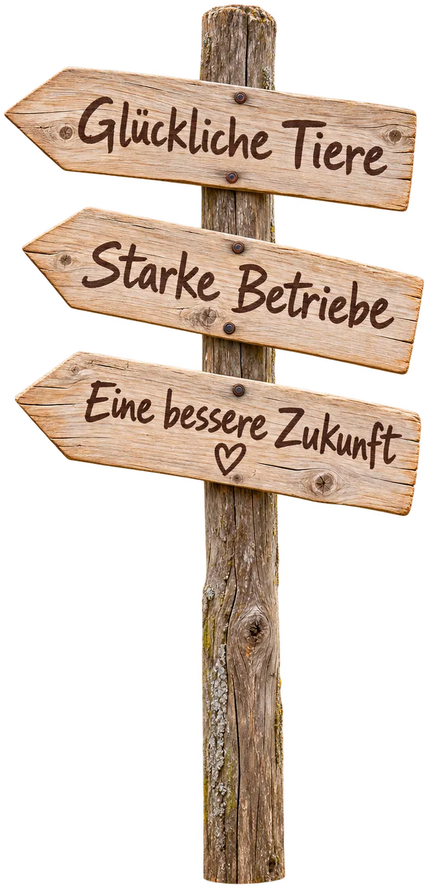 Wegweiser: Glückliche Tiere, Starke Betriebe, Eine bessere Zukunft